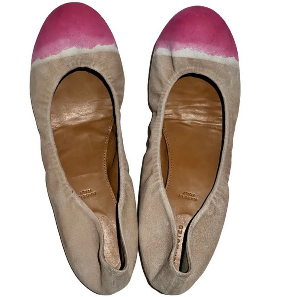 NWOT Leifnotes suede pink/beige watercolour dip dyed ballet flats,made in Italy.
